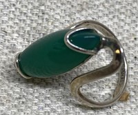 Sterling Silver Ring With Oval Green Stone