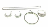 Sterling & Diamond Ring Pendant & Earrings