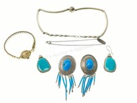Sterling Silver & Turquoise Necklace, Earrings