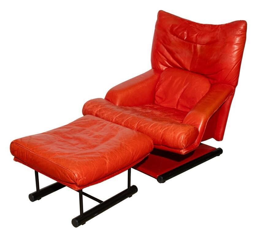Rolf Benz x Cy Mann Red Leather Armchair & Ottoman