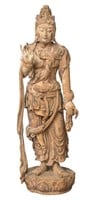 Chinese Monumental Carved Wood Standing Guanyin