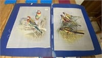 Pair of Large Unframed Prints on Silk