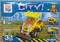 Lego style building block set bulldozer