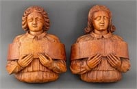 European Carved Wood Sculptures, Pair
