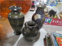 3 VINTAGE SOLID BRASS VASES