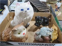 MID CENTURY CHALK CAT BANK & OTHER CAT FIGURINES