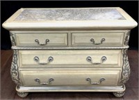 French Inspired Marble Top Wood Chest Of Drawers