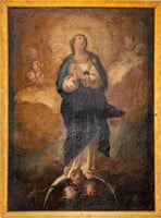 After Murillo Immaculate Conception Oil, 19th C.