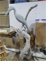 HERON CARVING MOOUNTED ON DRIFT WOOD