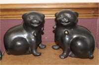 A Pair of Japanese Vintage Bronze Puppies