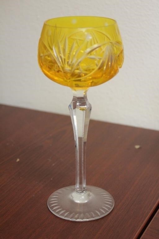 An Orange Cut Glass Goblet