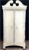 Federal White Washed Bamboo & Wood Armoire