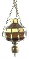 Amber & Slag Glass Pendant Parlor Lamp