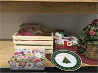 Wood Crate, Christmas Items, Etc.