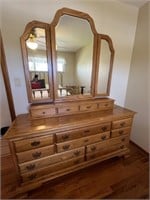 Oak Dresser with Mirror 88"H x 65"W x 19"D