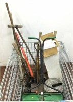 Assorted Yard Tools, Shovels, Metal Bucket