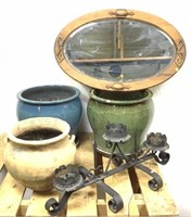 (6pc) Pottery Planters, Mirror, Iron Candle Stand