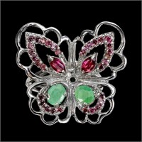 Natural Colombian Emerald Rhodolite Garnet Ring