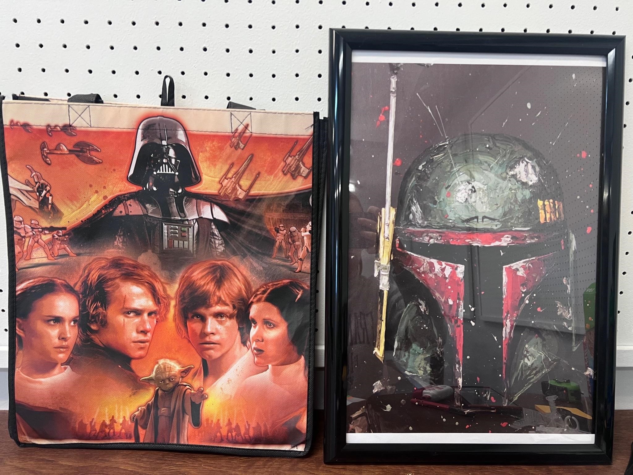 Framed Star Wars picture and Star Wars bag