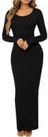 Yajedo Womens Scoop Neck Long Sleeve Bodycon Maxi