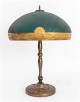Bellova Attr. Brass and Green Glass Table Lamp