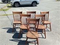 6 spindle back plank seat chairs in good