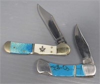 (2) Turquoise folding knives. One is Gar