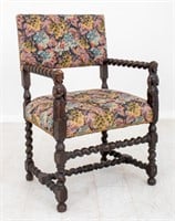 Baroque Style Barley Twist Upholstered Armchair