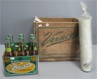 Vernor's wood crate with 6 pack of bottles.