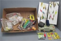 Large lot of fishing tackle with box, tubing,