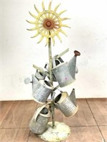Iron Sunflower Stand W/ Galvanized Watering Cans