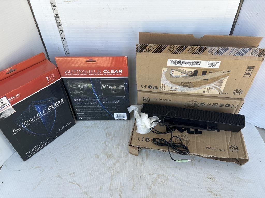 Lot: 3 dell speakers, 2 car passenger shields