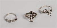 3 Sterling Rings - Hearts, Ribbon