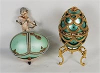 2 Faberge Style Egg Trinket Boxes