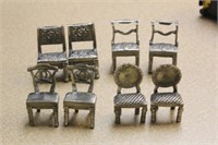 Set of 8 Miniature Pewter Chairs