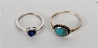 2 Sterling Rings - Heart & Turquoise