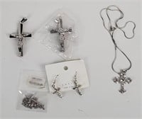 Necklaces W/ Cross Pendants & Earrings