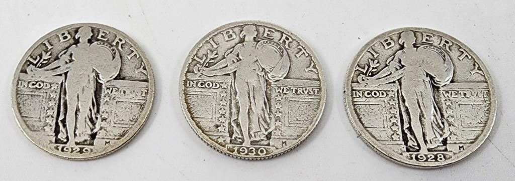 1928 1929 1930 Standing Liberty Silver Quarters