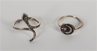 2 Sterling Rings - Snake, Star Crescent