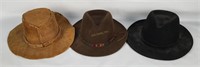 3 Vtg Brimmed Hats - Felt Fedoras, Leather