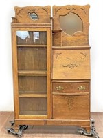 Antique Oak Side By Side Secretary Curio Cabinet