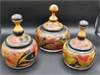 Hand carved wood jars