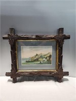 Castle Scene Framed Decor with Antique Certificate