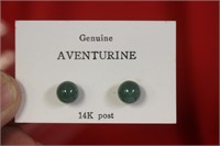 A 14Kt Gold and Aventurine Posted Earrings