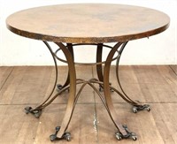 Iron, Wood, Hammered Copper-top Dining Table