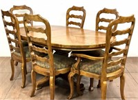 (7pc) French Country Influenced Wood Dining Group
