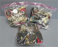 (3) Bags of vintage costume jewelry includes