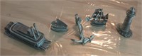 Miniature pewter steamboat, (2) sailboats,
