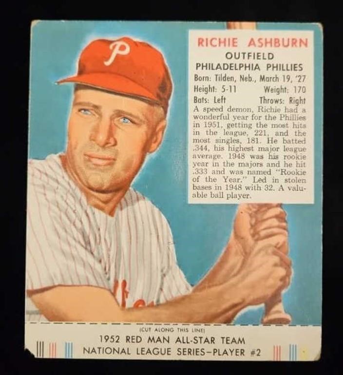 1952 Red Man Tobacco #2NL Richie Ashburn w/Tab