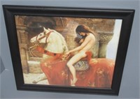 Framed oil on canvas nude Lady Godiva. Measures: